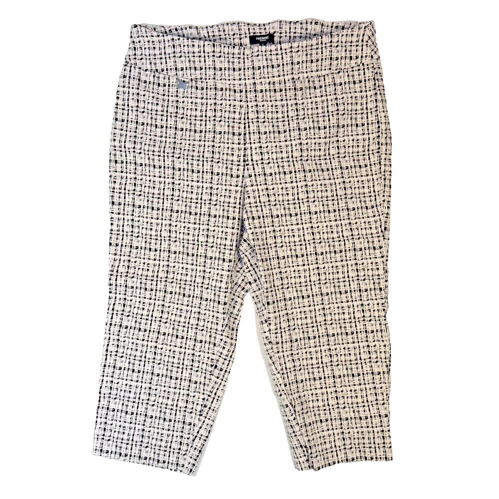 Premise Capri Pants Womens 1X White Black Abstract Grid Stretch Pull On